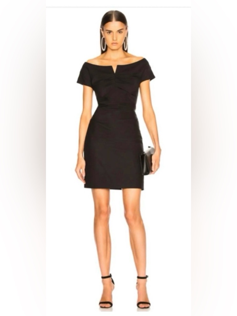 Nwt Helmut Lang Black Off-Shoulder Mini Dress Sz 12